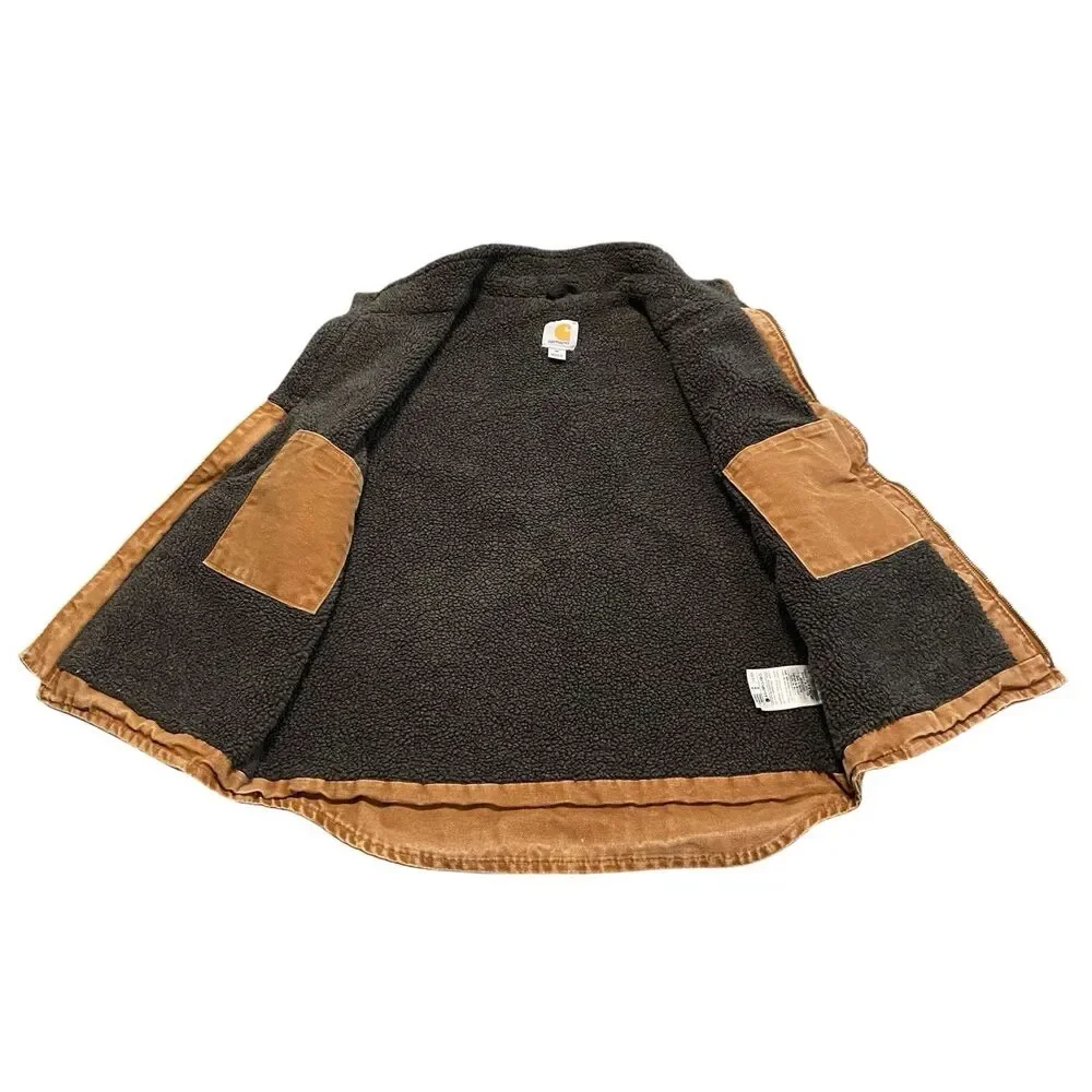 Vintage Carhartt Vest Mens Canvas Sherpa Lined Zip Solid Retro Y2K V33 211 Tan M - Picture 5 of 9